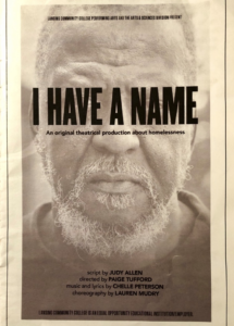 cover of the "I Have A Name" theatre production program with picture of a homeless man's face