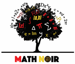 logo of Math Noir program: a black tree with math symbols for fruit